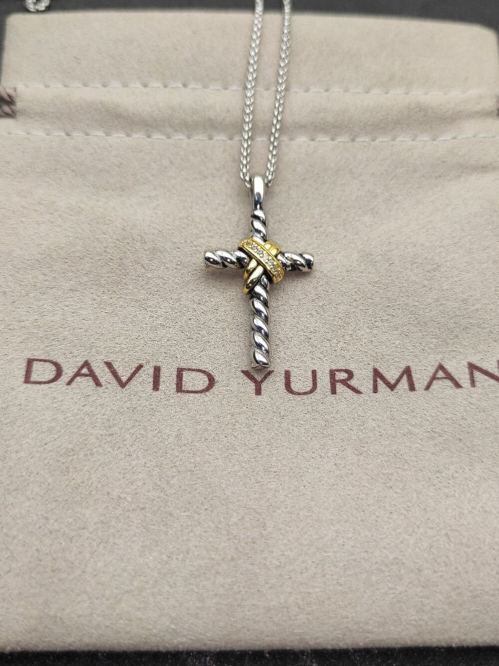 David Yurman Double X Two-Color Diamond Cross Necklace